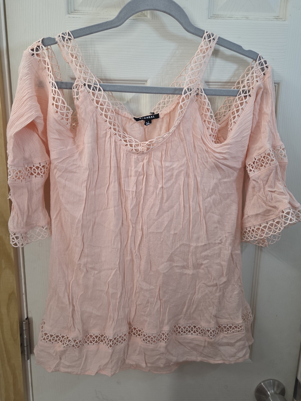 Cold-Shoulder Crochet-Trim Blouse Rachel Peach #0224